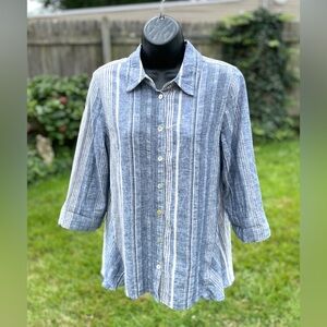 Soft Surroundings linen cotton button down tunic top size medium coastal beachy